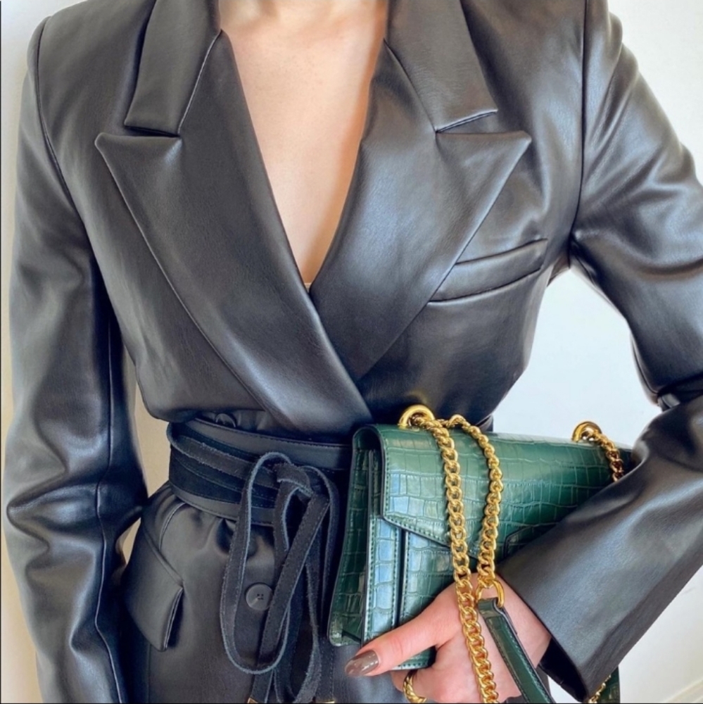 NWT Zara Balmain Style Oversized Leather Blazer Jacket